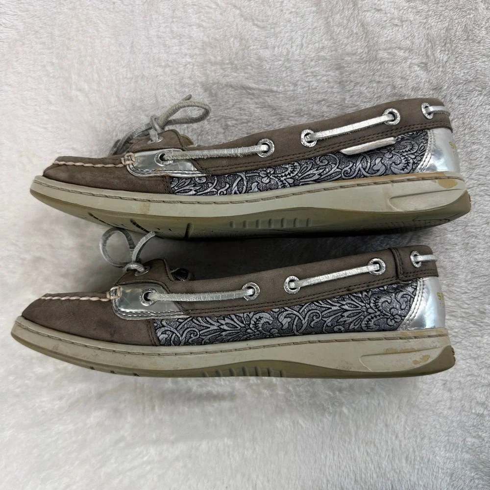 Sperry Top Sider Angelfish Boat Shoe Women 8 Brown Leather Metallic Panel Preppy